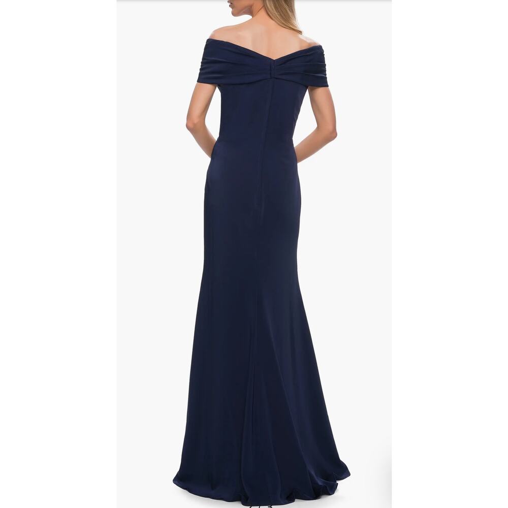 La Femme Navy Off Shoulder Gown 10 Elegant Formal Evening Wedding Guest Dress - Picture 2 of 13